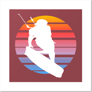 Kitesurfing Female Rider Silhouette Retro Sunset Posters and Art